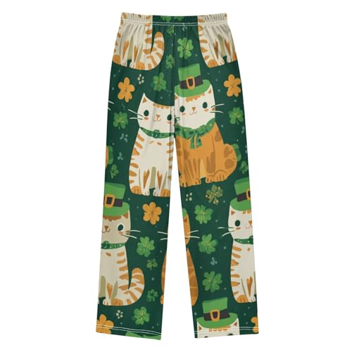 Cat Lucky Clovers Boys Long Pants Soft Trousers Elastic Waist Kids Lounge Bottoms with Pockets S-XL2
