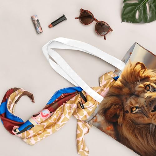Canvas Tote Bag for Women Shoulder Tote Purse Reusable Grocery Bag Lion on grassland Aesthetic Shopping Bags4