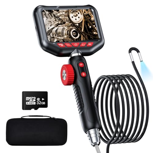 Two-Way Articulating Borescope Camera with Light,360°Rotation,1920P, 6.2 mm Industrial Endoscope IP67 Waterproof Flexible Semi-Rigid Cable for Automotive, Pipe Inspection