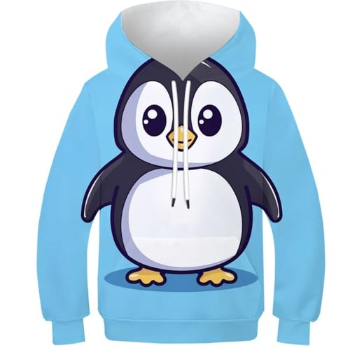 DHBANEIOK Le Pingouin Sweat À Capuche Unisexe pour Enfant avec Imprimé Amusant 3D - Pull À Manches Longues pour Garçons Et Filles - avec Poche - Âge : 10-12Y