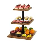 Soporte cuadrado de madera para cupcakes de 3 niveles, torre de madera para cupcakes, torre de árbol de postre para Halloween, cumpleaños, fiesta en casa, boda, baby shower