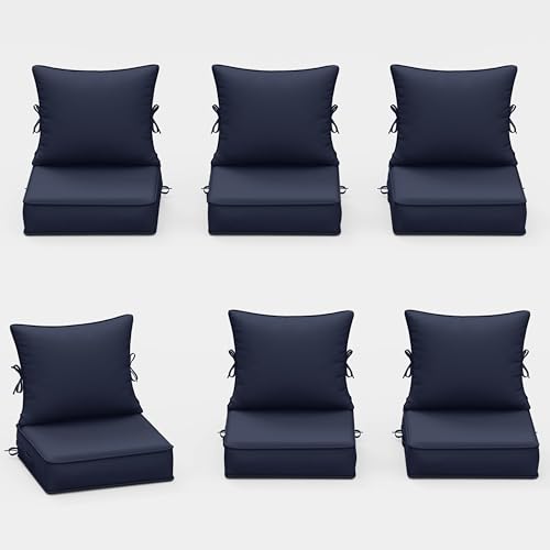 Outdoor Chair Cushions Set of 6, 19 x 19 x 4 Inch Deep Seat and Back Patio Cushions, Waterproof & Fade Resistant All-Weather Cushions for Outdoor Furniture, Couch with Removable & Washable Covers