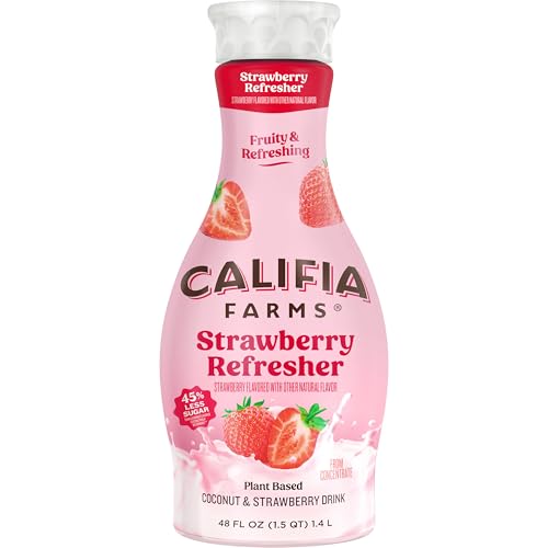 Califia Farms - Strawberry Crème Refresher Coconut Milk and Strawberry Juice Refresher, 48 Oz, All Natural, Fruit Beverage, Vegan, BPA-free, Non-GMO, Gluten Free