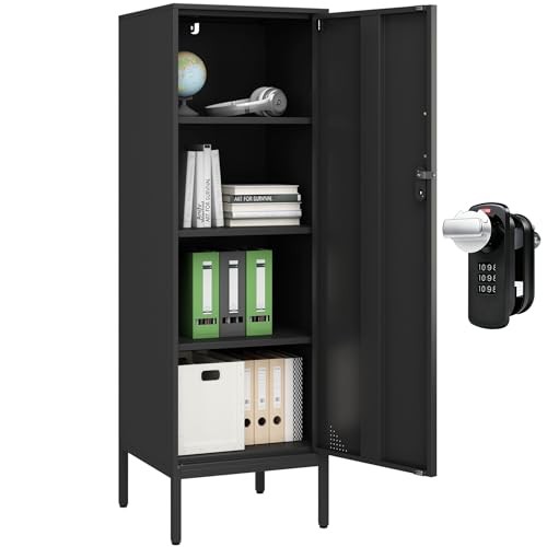 Steehoom Metal Locker Storage Cabinet Lockable 4 Tier File Cabinet Steel Bathroom Cabinet Changing Room Locker for Home, Office, School, Gym, Garage (Black, H49.21)