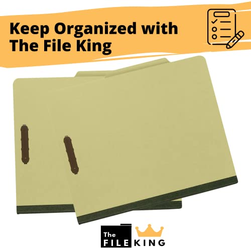 The File King Three Divider Pressboard Classification Pale Green File Folder - Letter Size | Box Of 10 | 2/5 Roc Top Tab | 3” Expansion | Eight 2-Inch Fastener Prongs | Made In Usa #TOP5