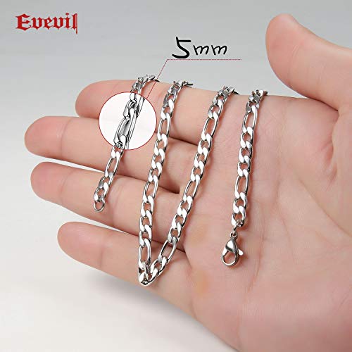 Evevil 5Mm Mens Chain Necklace Color Silver Chain For Men Stainless Steel Figaro Chain Necklace (20 Inches) #TOP4