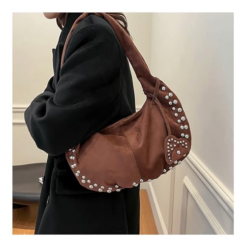 Studded Purse Metal Studs Soft Suede Studded Purse Crescent Western Hobo Trendy Slouchy Shoulder Bag for Women Daily Party2