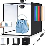 Photo Box, PULUZ Photo Studio Light Box Photography 60cm/24 inch Portable Light Tent LED 5500K White Light Dimmable Large Photo Booth Kit with 6 Backdrops