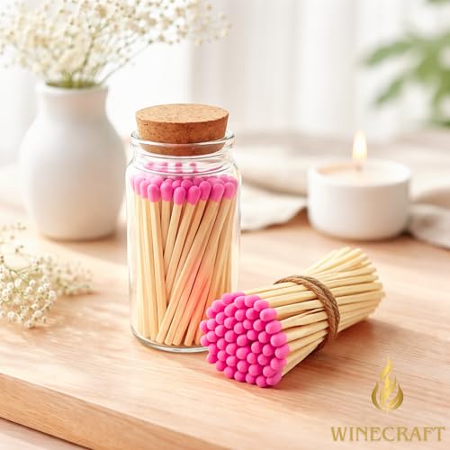 Image of 500 Count | 4 inch Pink Matches | Strikers Included | Color Tip Wooden Match | Refill for Matchstick Jars, Candle Display, Holders & Bottles | 4 in inches Long