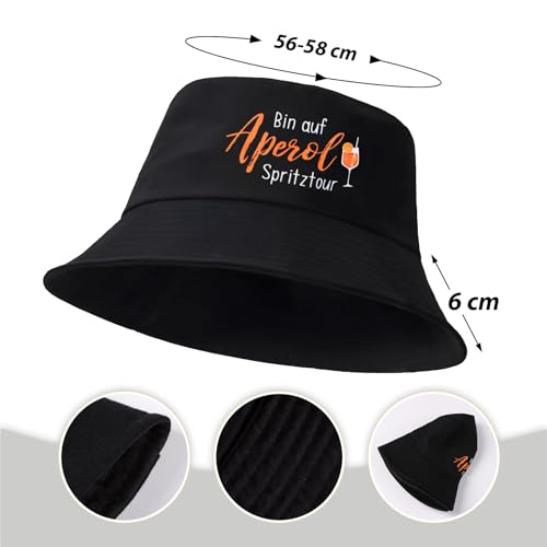 MEJOSER Aperol Geschenk Fischerhut Schwarz Sommerhut Spritztour Hut Aperoli Accessoires Anglerhut für Damen Herren Sommer Fasching Party