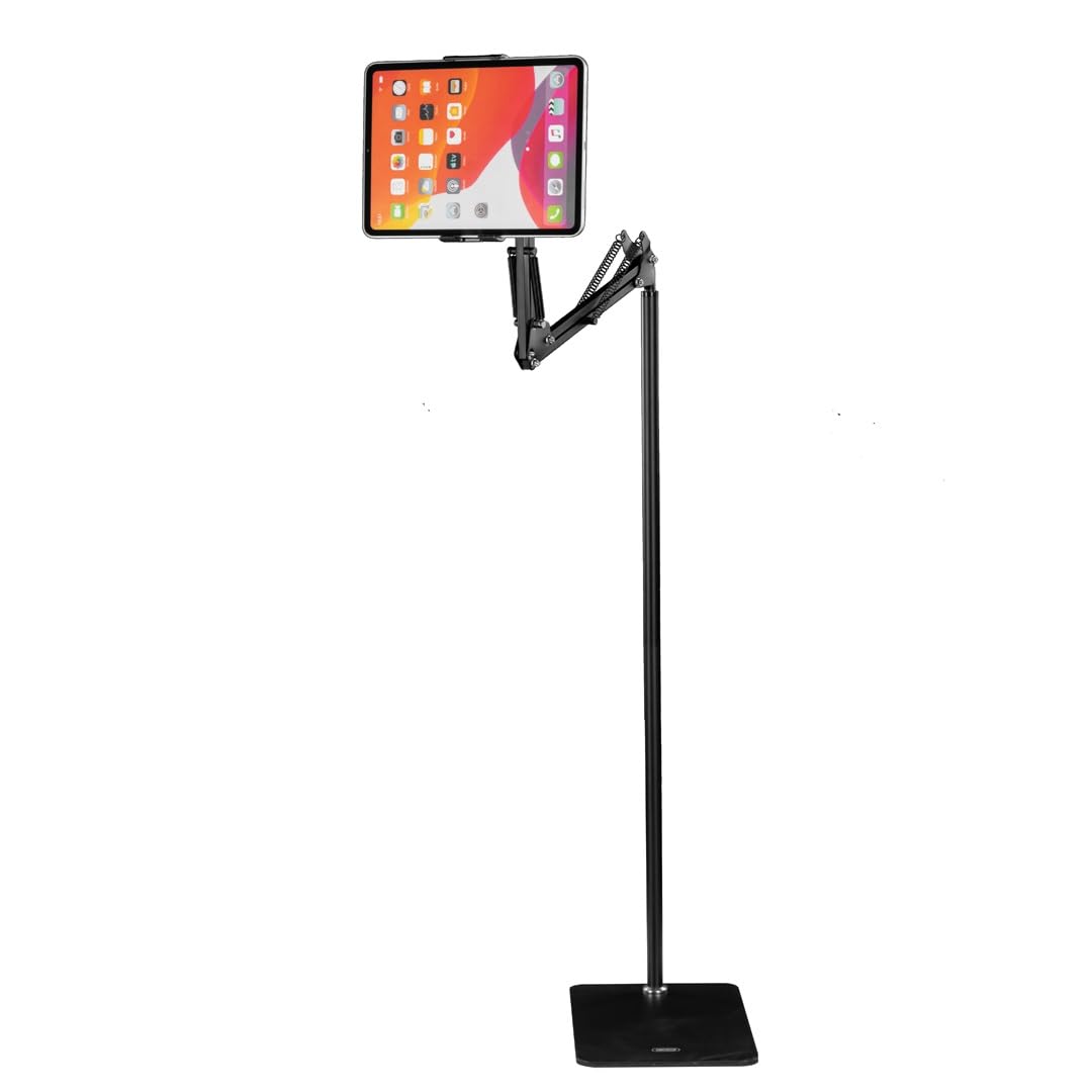 Soporte de suelo para tablet para Apple iPhone 15 13 12 11 XR Xs X Plus Pro Max iPad 7 6 5 4 Mini Air 2021 2022 360 grados giratorio metal soporte ajustable C137 altura ajustable varilla de metal