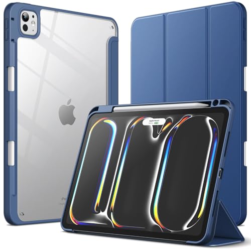 JETech Custodia per iPad Pro 11 Pollici M5/M4 2025/2024 (6a/5a Generazione) con Portapenne, Chiaro Trasparente Retro Conchiglia Sottile Supporto Antiurto Tablet Cover (Navy)