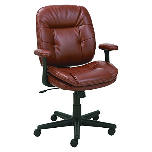 Oif Swivel/Tilt Leather Task Chair, Fixed T-Bar Arms, Chestnut Brown #TOP1