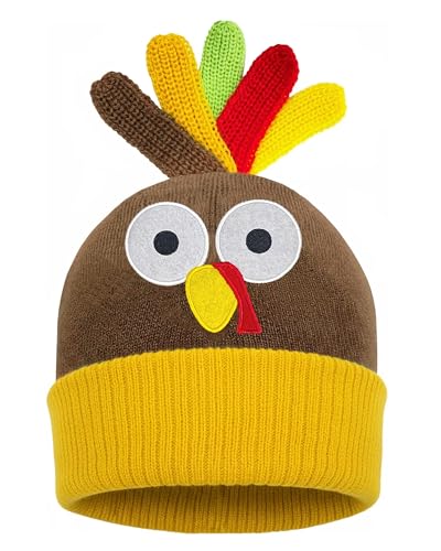 Asekonc Thanksgiving Turkey Beanie Hats Knitted Turkey Hat for Adult Turkey Trot Running Costume for Thanksgiving Party