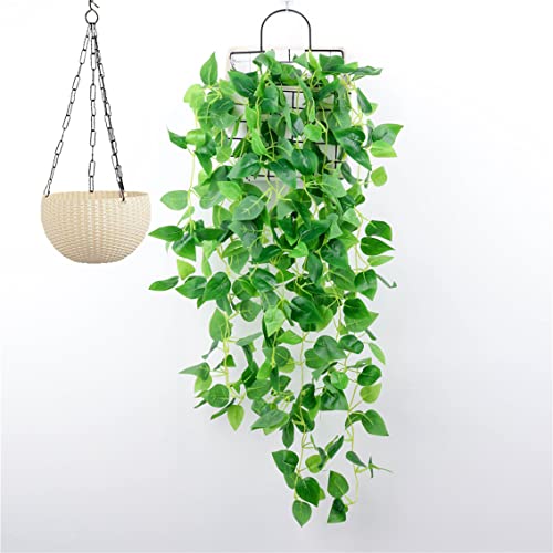 Image of Tdas Plastic Artificial Plants With Pot Leaves Hanging Ivy Garlands Plant Greenery Vine Creeper Home Decor Door Wall Balcony Decoration Party Festival Craft (Design 1 (1 Pcs))