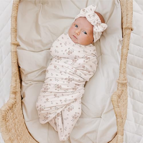 Image of Konssy Baby Girl Newborn Receiving Blanket with Matching Headband and Beanie Set Baby Swaddle Nursery Swaddle Wrap