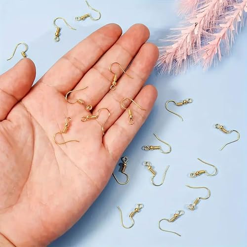 Image of INDIKONB Jewellery Making Earring Hooks | Brass Metal Fish Hook Findings for DIY Earrings, Silk Thread Jewellery, Earring Making Material & Jewellery Craft Kits (200 Pcs Gold)
