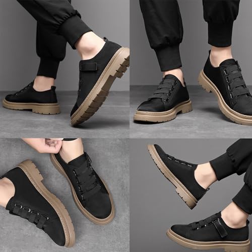 Men's Lightweight Fashion Flat Loafers Casual Canvas Soft Sole Non-Slip Adjustable Hook and Loop Walking Shoes Business Classic Formal School 6