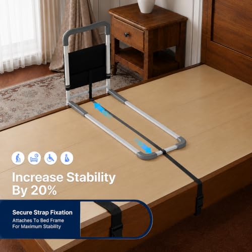 Image of HOMEAL Bed Rails for Elderly Adults Safety - Adjustable Bed Assist Rails for Seniors, Adult Bed Guard Rail with Non-Slip Ergonomic Handle,Storage Pocket & Fixing Strap, 350 Tested (Black, Long)