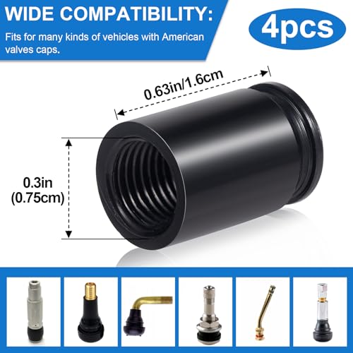 Isslly HX7999-M 4Pcs Black Bullet Shaped Valve Stem Caps, Aluminum Alloy Universal Dustproof Tire Valve Stem Covers thumb #1