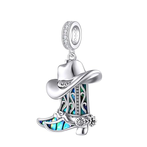 URONE Cowboy Boot Hat Charm Beads Fits Bracelets 925 Sterling Silver Cowgirl Charm Western Jewelry Gifts