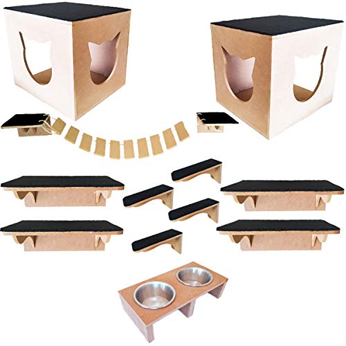 Kit Nicho de Gato em Mdf Crú com Comedouro Duplo + Mimo