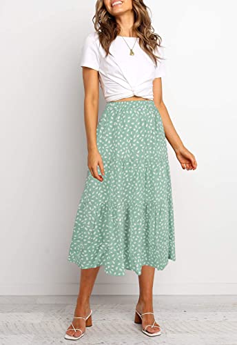 MEROKEETY Women's Boho Leopard Print Skirt Pleated A-Line Swing Midi Skirts