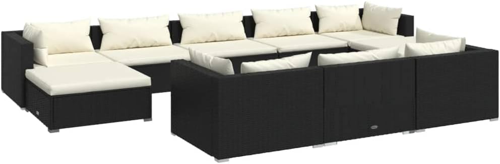 vidaXL Patio Lounge Set 9 Piece with Cushions - Black Poly Rattan Garden Seat, Outdoor Modular Sofa Set