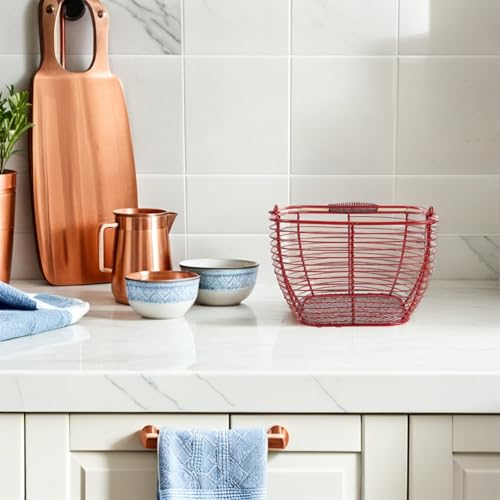 Cesta para huevos redonda de hierro rojo con diseño vintage de dos piezas para cocina 6