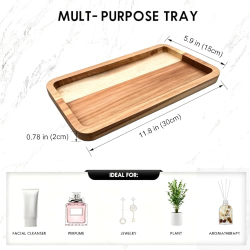 Image of Vanity Bathroom Tray for Counter, Wood Tray for Bathroom, Toilet Tank, Perfume 11.8L x 5.9W x 0.8H inch (Acacia)