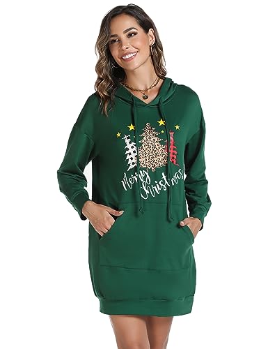 Image of Quenteen Women Hoodies Dress Hooded Sweatshirts Dress Casual Long Sleeve Tunic Dress Oversized Sweatshirts with Pocket