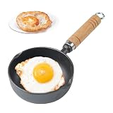 FOGARI Mini sartén para helado frito, sartén pequeña con 5 cm de profundidad y 13 cm de diámetro, doble boquilla con mango de madera, ideal para la cocina para freír huevos fritos