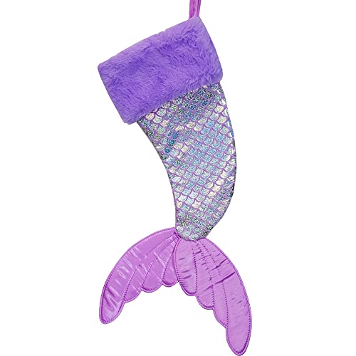 Dearsun 22" Dia Lovely Personalized Mermaid Tail Christmas Stocking With Embroidery Name, Plush Cuff And Shiny Fabric Body (Purple) #TOP2