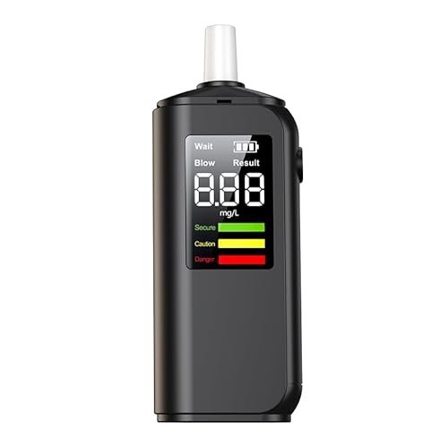 PTDHE Alcootest Ethylotest Electronique, HD LED d'Affichage Numérique, Charge Type-C, Capteur Haute précision, Deux méthodes de Test, avec 7 Embouts(Noir Nuit, 1,7 Pouce)