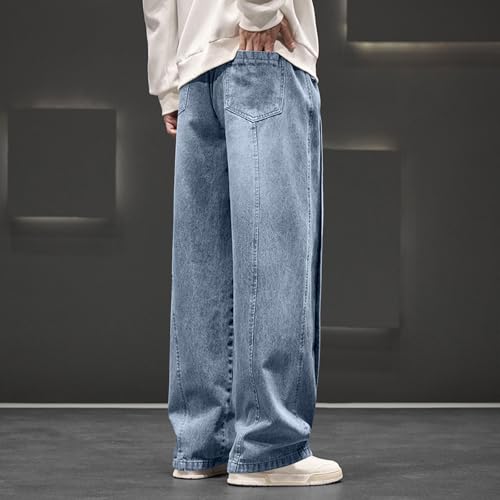 Mens Wide Leg Jeans Pant Drawstring Elastic Waist Trousers with Pockets Loose Fit Spring Winter Casual Denim Pants4