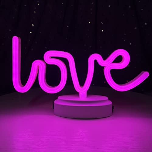 Love Neon Sign, Light up Love Sign, Love Night Light, Love Sign, Love Decorations, Love Glow Sign, Pink LED Sign, Pink LED Lights for Bedroom, Hot Pink Room Decor, Battery Powered & USB Powered