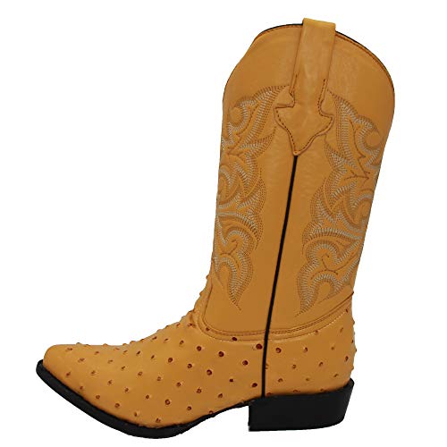 Western Shops Mens Leather Cowboy Boots Embossed Ostrich Quill Print Western Boot with Free Belt4