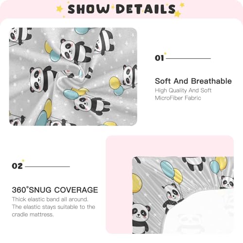 Image of Panda Stars Balloon Grey Fitted Crib Sheet for Boys Girls Baby Bed Sheet for Toddler Mattresses,39 x 27 in