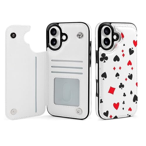 Image of Poker Hearts Patterns Leather Flip Wallet Case with Card Holder Kickstand Function Compatible for iPhone 16 Series iPhone 16 Plus