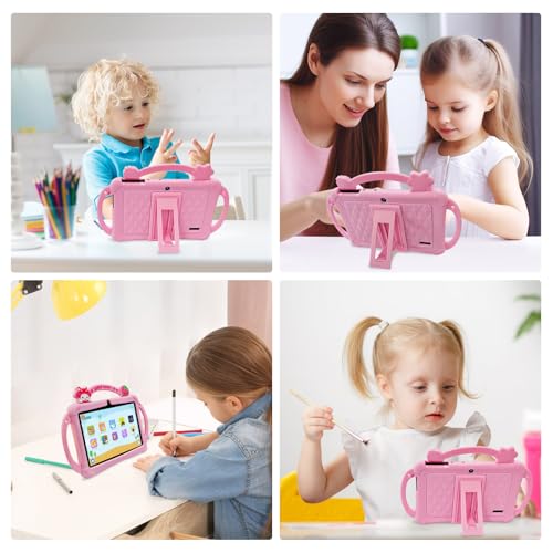 Image of PRITOM 7-inch Android Tablet, 2GB RAM, 32GB Storage, Quad-core Processor, 1024x600 IPS Display, Wi-Fi and Bluetooth, Shock-Resistant Protective case, Built-in Parental Controls (Pink)