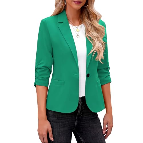 Womens Blazers for Work Casual Lapel Collar 3/4 Sleeve Blazer Open Front Cardigan Lightweight Jacket Interview Outfits2