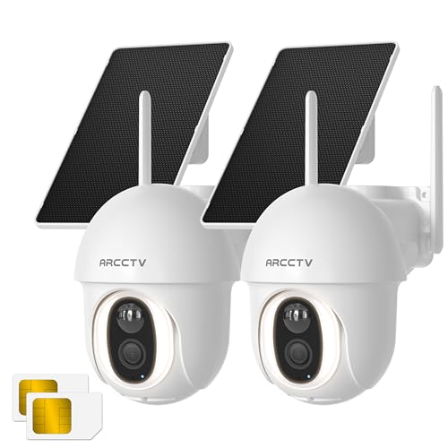 Image of ARCCTV 4G LTE Cellular Security Camera Outdoor, Wireless Solar Powered, no WiFi, SIM Card Included, 4MP Color Night Vision, 360 Pan-Tilt, Local /Cloud Storage