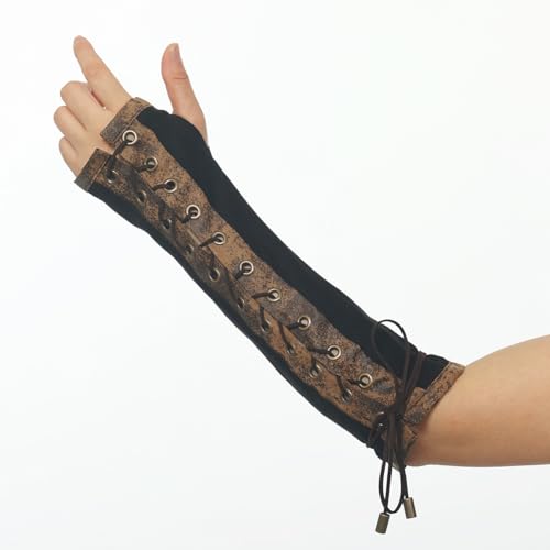 BPURB 1 Pair Women's Steampunk Fingerless Gloves Elbow Lace Up Gloves for Halloween Costume Cosplay Party - Image 4
