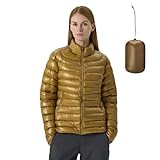 Fitouch Skyline Puff Women's Packable Down Jacket, 700+ PF Lady Ultra-lightweight Puffer Base Layer Puffer, Mid-Length Soft Warmer Coat, Gold, L