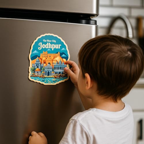 Image of Naxon Jodhpur City Theme Souvenir Wooden Fridge Magnet for Refrigerator - Printed Fridge Magnet for Kitchen & Home Decor | Perfect Souvenir Gift | Size 3x3 in | Pack of 1