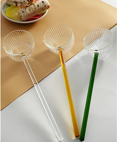 CLEBAO 3 Sticks of Glass Spoons, Colored Long-Handled Tea Spoons, High-Temperature Resistant Long-Handled Glass Spoons, Red Wine Soup and Tea are All Stirred Spoons.