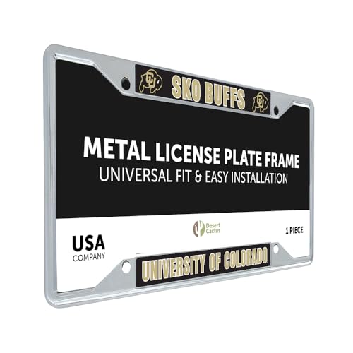 Desert Cactus University of Colorado License Plate Frame Buffaloes CU Buffs Holder for Front or Back of Car Metal Car Tag Holder Officially Licensed (Slogan 1)