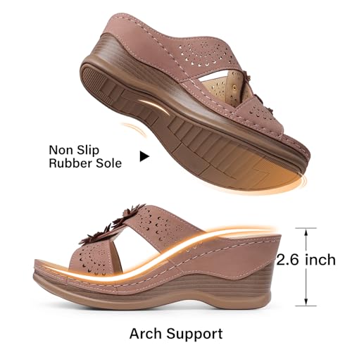 Image of TEMOFON Womens Wedge Sandals Leather: Comfortable Walking Shoes Summer | Fit Wide Foot - Cute Style - Wear True Size 5-11