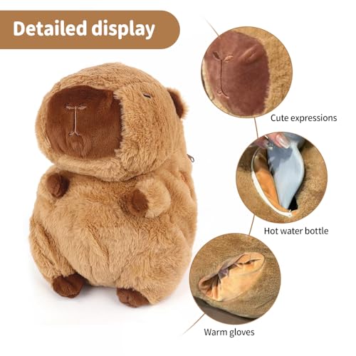 YANGUN Wärmflasche Kinder, Capybara Kuscheltier, Süße Wärmflasche Tier mit Bezug, Hot Water Bag, Herausnehmbarer Innenbehälter, Wärmeflasche Kuschelig für Kinder & Erwachsene
