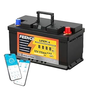 FEENCE LiFePO4 170Ah Bluetooth, Lithium batterie 12V 170ah mit BMS Low Temperature Schutz und Max. 15000 Zyklens, 2176Wh Autobatterie für Wohnmobil, Boot, Solarpanel